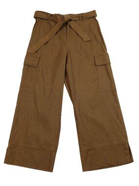 Vintage ECOLOGIE Irish Linen Wide Leg Belted Cargo Pants Size 10 Safari Preppy